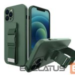 Aizmugurējais vāciņš iLike Samsung Galaxy A22 5G Rope case gel TPU airbag case cover with lanyard Dark Green