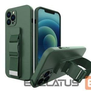 Aizmugurējais vāciņš iLike Samsung Galaxy A22 5G Rope case gel TPU airbag case cover with lanyard Dark Green