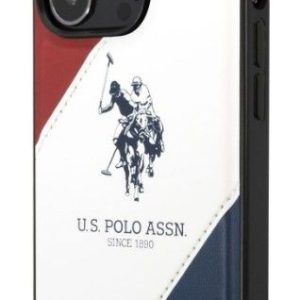 Aizmugurējais vāciņš U.S Polo Apple iPhone 14 Pro Leather Double Horse Case White Blue