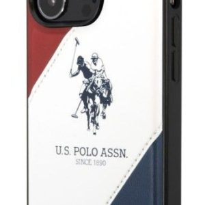 Aizmugurējais vāciņš U.S Polo Apple iPhone 14 Pro Max Leather Double Horse Case White Blue