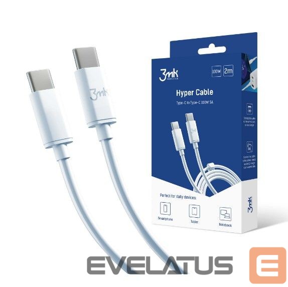 Kabelis 3MK Hyper Cable Type-C to Type-C 2m 100W White