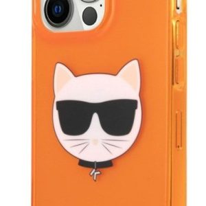 Aizmugurējais vāciņš Karl Lagerfeld Apple iPhone 13 Pro Fluo TPU Choupette Head Case Orange