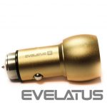 Auto lādētāji Evelatus - Car Charger ECC01 GOLD 2USB port 3.1A with stainless steel escape tool Gold