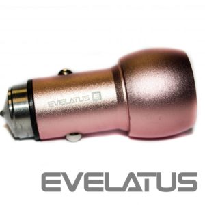 Auto lādētāji Evelatus Universal Car Charger ECC01 PINK 2USB port 3.1A with stainless steel escape tool Pink