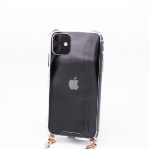 Aizmugurējais vāciņš Evelatus Apple iPhone 11 Silicone Transparent with Necklace TPU Strap Gold