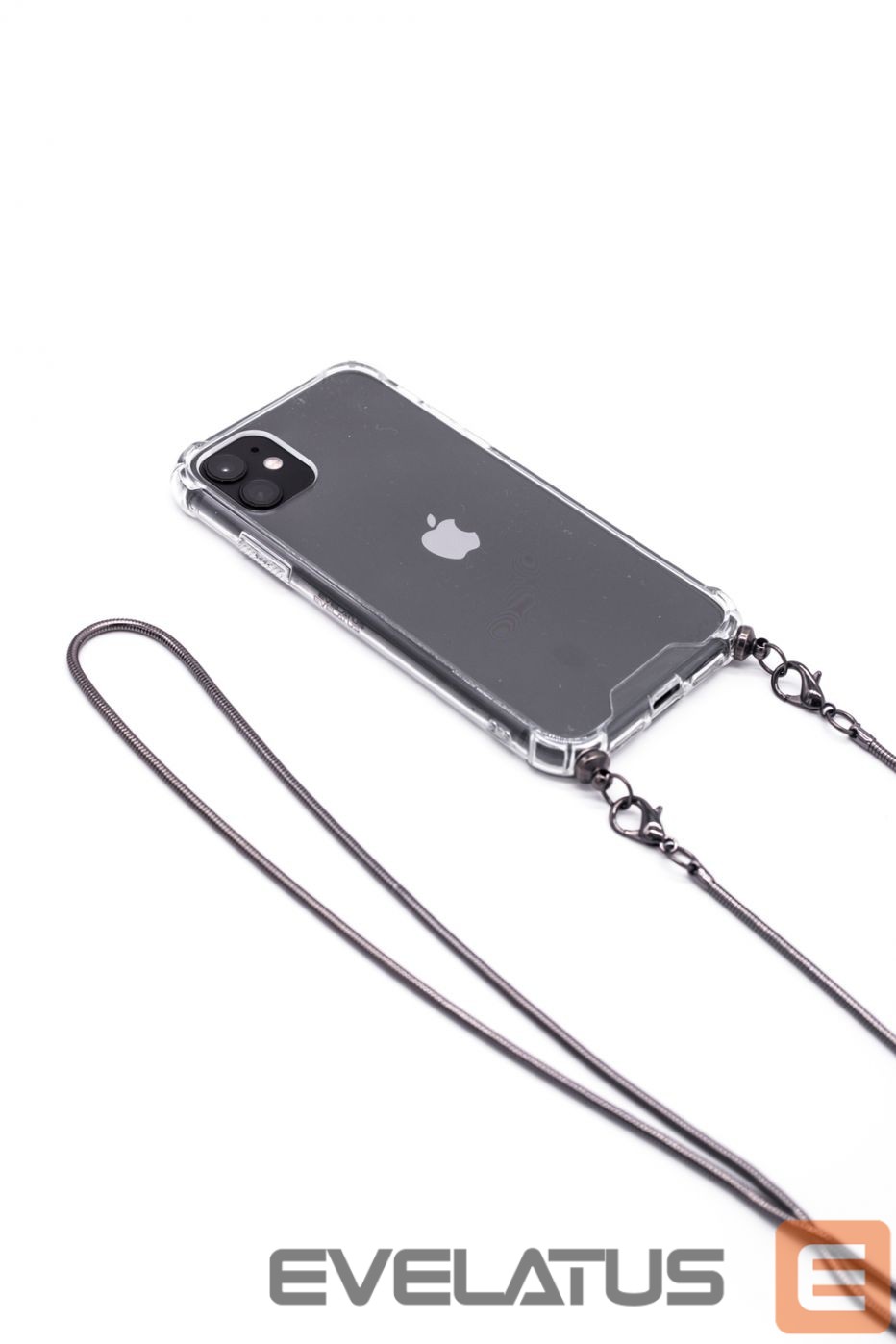 Aizmugurējais vāciņš Evelatus Apple iPhone 11 Pro Silicone Transparent with Necklace TPU Strap Space Gray