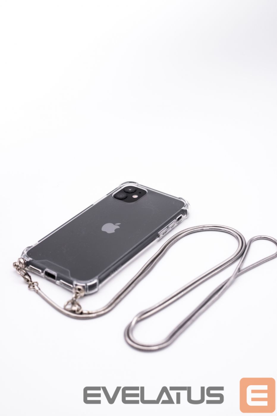 Aizmugurējais vāciņš Evelatus Apple iPhone 11 Pro Silicone Transparent with Necklace TPU Strap Silver
