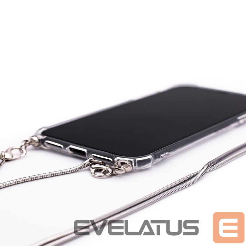 Aizmugurējais vāciņš Evelatus Apple iPhone 11 Pro Silicone Transparent with Necklace TPU Strap Silver