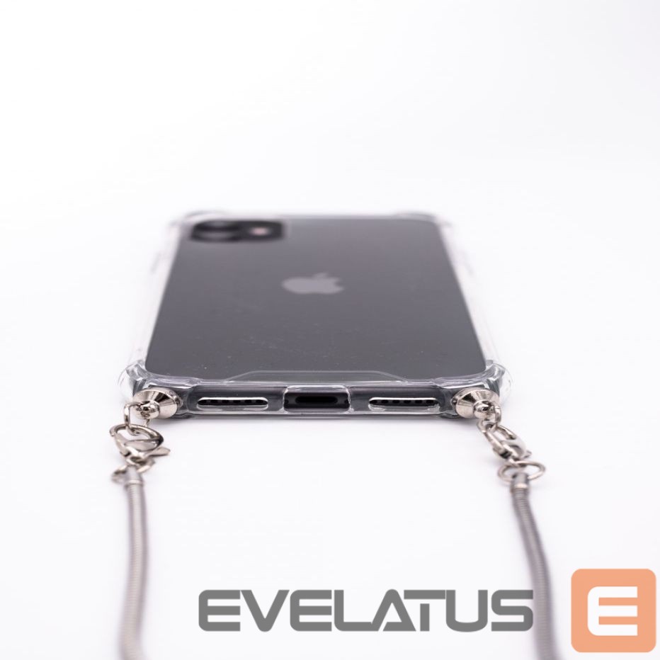 Aizmugurējais vāciņš Evelatus Apple iPhone 11 Pro Silicone Transparent with Necklace TPU Strap Silver