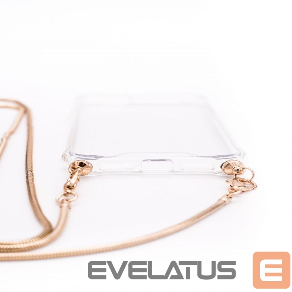 Aizmugurējais vāciņš Evelatus Huawei P30 Lite Silicone Transparent with Necklace TPU Strap Gold