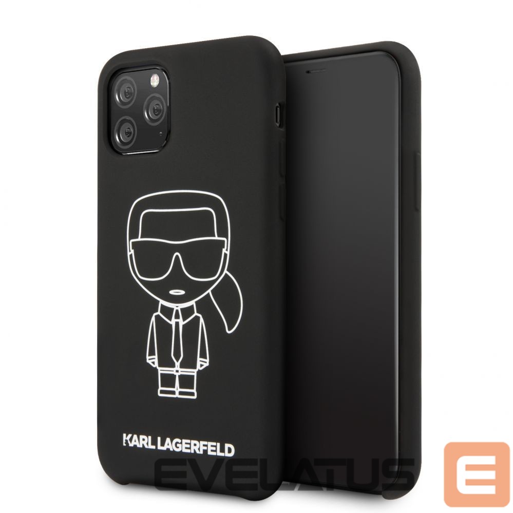 Aizmugurējais vāciņš Karl Lagerfeld Apple iPhone 11 Pro Silicone Ikonik White Outline Black