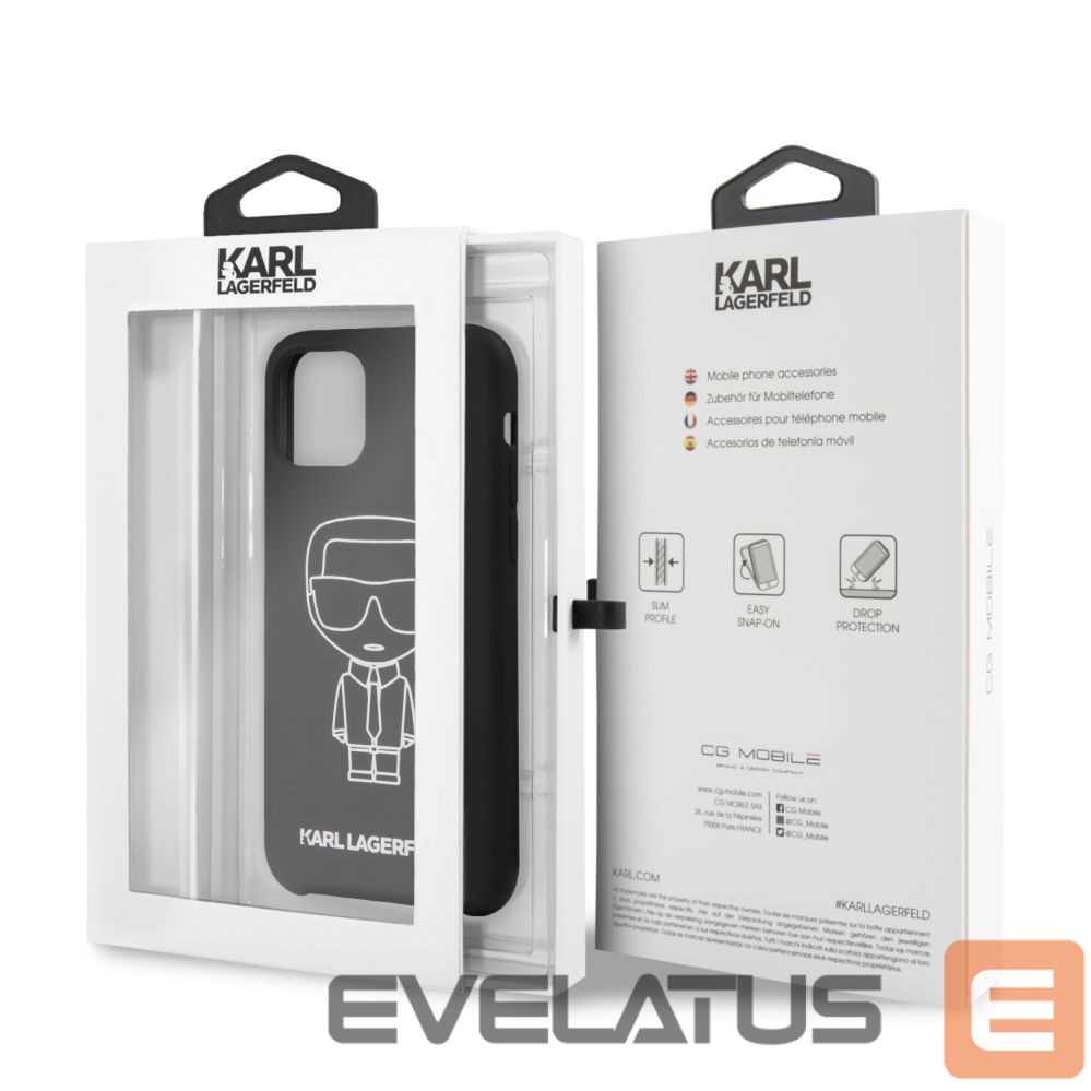 Aizmugurējais vāciņš Karl Lagerfeld Apple iPhone 11 Pro Silicone Ikonik White Outline Black
