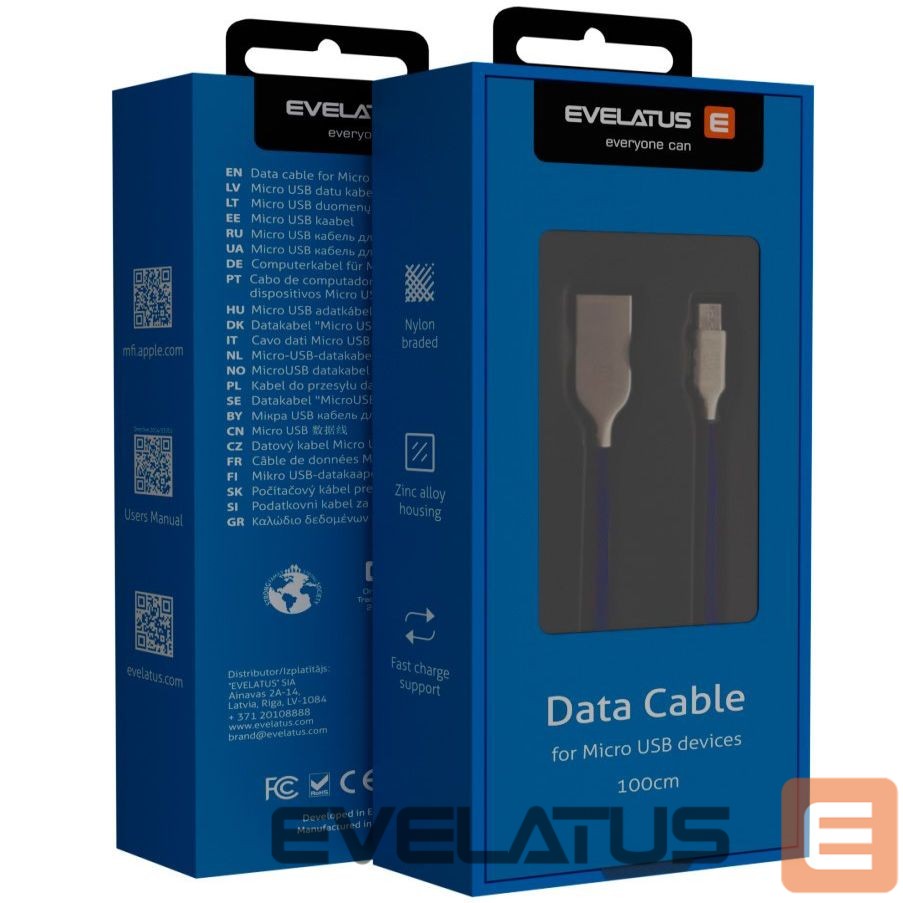 Kabelis Evelatus - MicroUSB cable EDC04 Blue