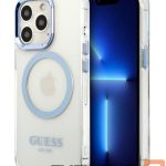 Aizmugurējais vāciņš Guess Apple iPhone 13 Pro Max 6.7 hard case Metal Outline Magsafe Transparent Blue
