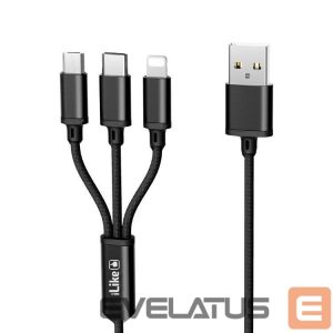 Kabelis iLike  Charging Cable 3 in 1, USB, Type C, Lightning, CCI02 Black