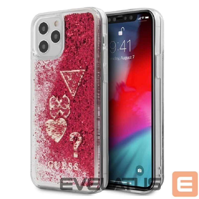 Aizmugurējais vāciņš Guess - iPhone 12 mini 5.4'' Liquid Glitter Charms Cover Rapsberry