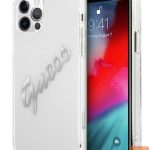 Aizmugurējais vāciņš Guess Apple iPhone 12 Pro Max 6.7 hardcase Vintage Script Silver Transparent