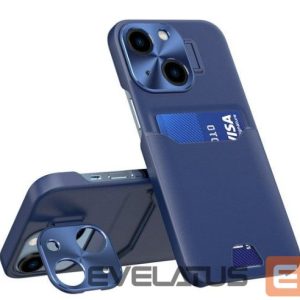 Aizmugurējais vāciņš iLike Apple iPhone 14 Leather Stand Case card wallet with stand Blue