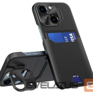 Aizmugurējais vāciņš iLike Apple iPhone 14 Leather Stand Case cover card wallet with stand Black