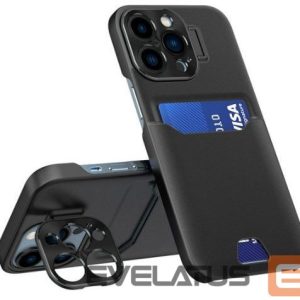 Aizmugurējais vāciņš iLike Apple iPhone 14 Pro Max Leather Stand Case wallet with stand Black