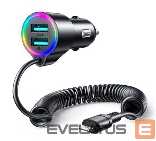 Auto lādētāji Joyroom 3-in-1 fast car charger with Lightning cable 1.5m 17W Black