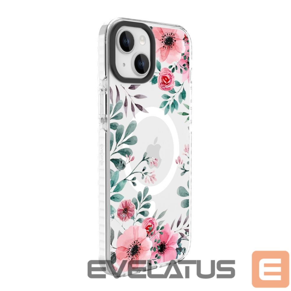 Aizmugurējais vāciņš Evelatus Apple iPhone 15 PC+TPU With MagSafe Customized Print Flower Transparent