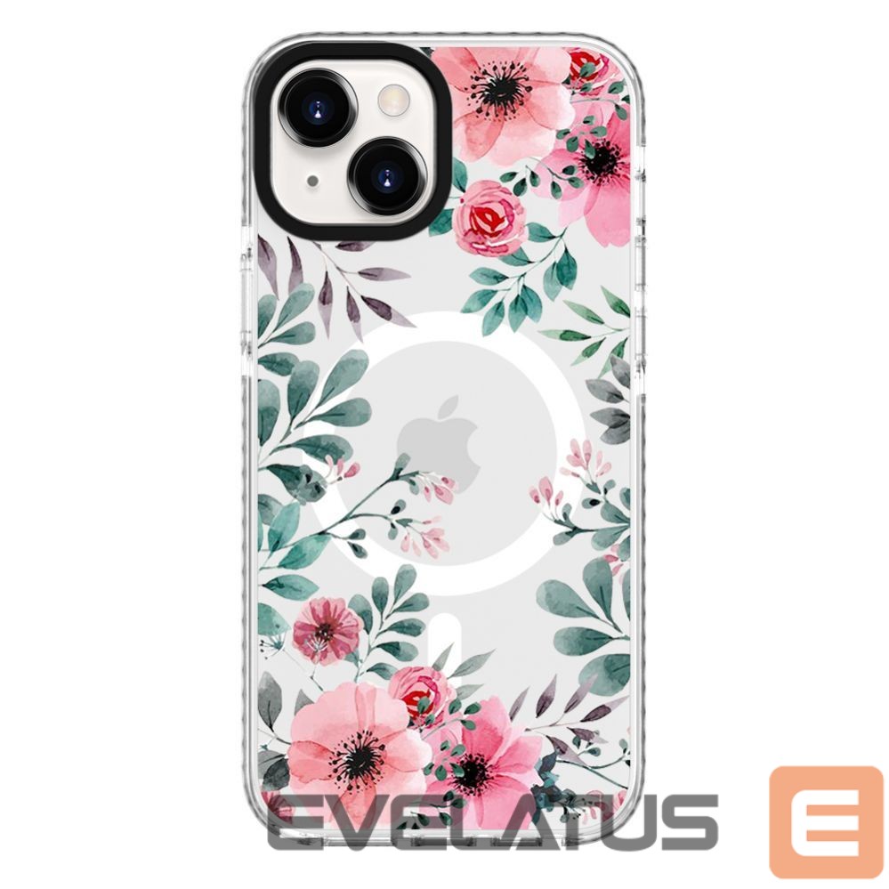 Aizmugurējais vāciņš Evelatus Apple iPhone 15 PC+TPU With MagSafe Customized Print Flower Transparent