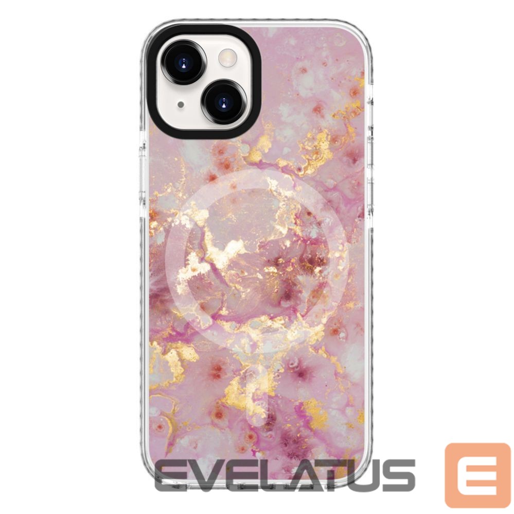 Aizmugurējais vāciņš Evelatus Apple iPhone 15 PC+TPU With MagSafe Customized Print Marble Pink