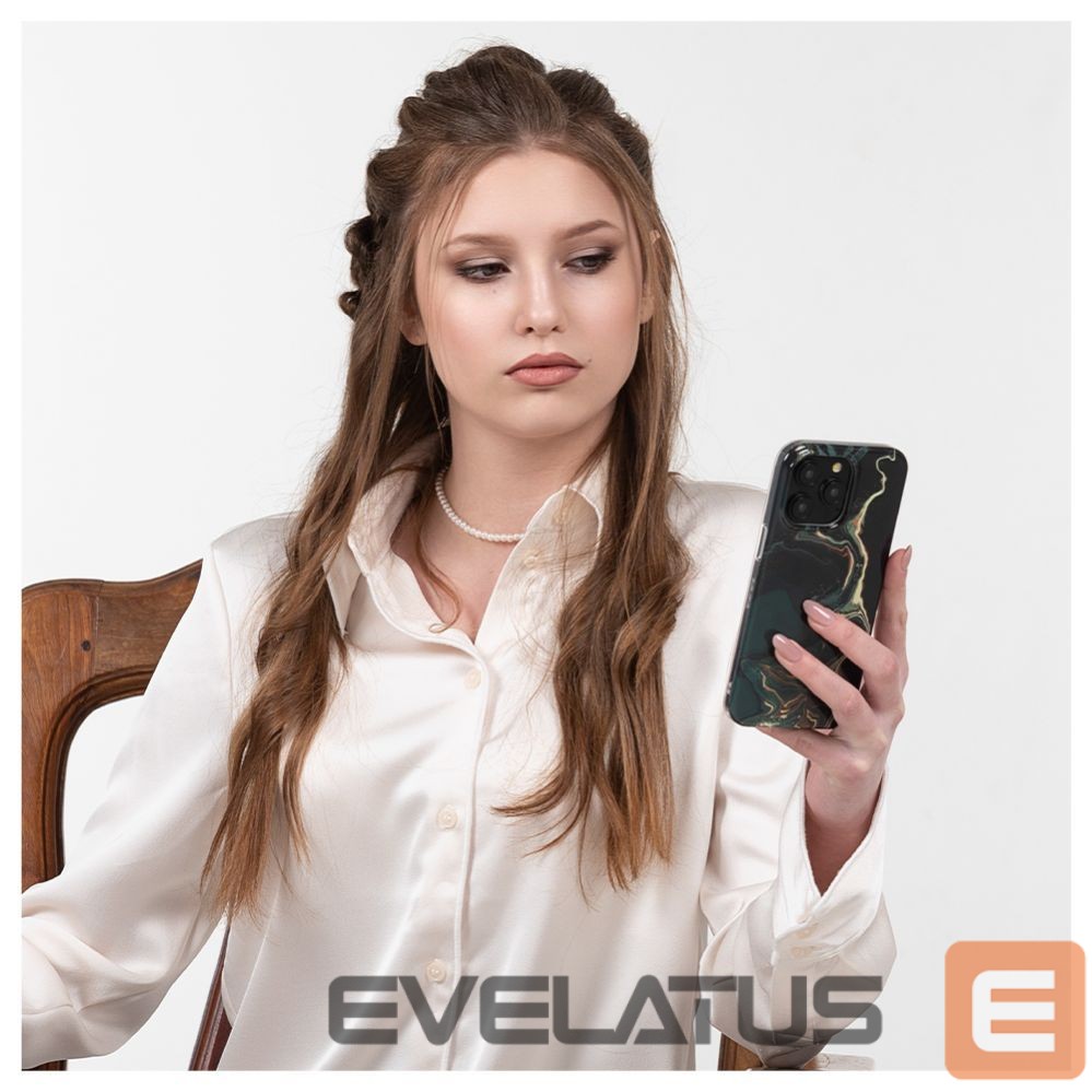 Aizmugurējais vāciņš Evelatus Apple iPhone 15 Pro PC Customized Print Design Marble Dark Green