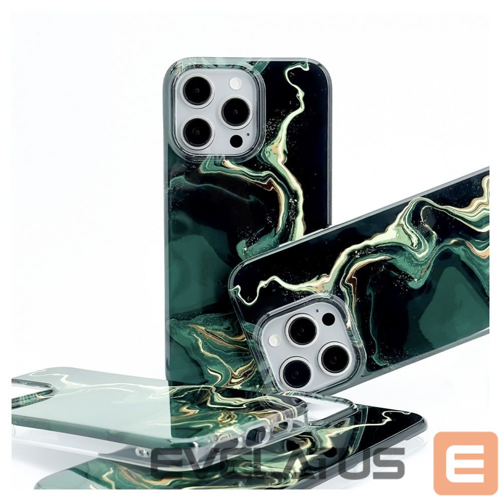 Aizmugurējais vāciņš Evelatus Apple iPhone 15 Pro PC Customized Print Design Marble Dark Green