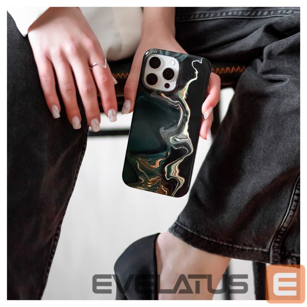 Aizmugurējais vāciņš Evelatus Apple iPhone 15 Pro PC Customized Print Design Marble Dark Green