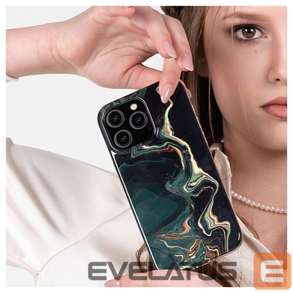 Aizmugurējais vāciņš Evelatus Apple iPhone 15 Pro Max PC Customized Print Design Marble Dark Green