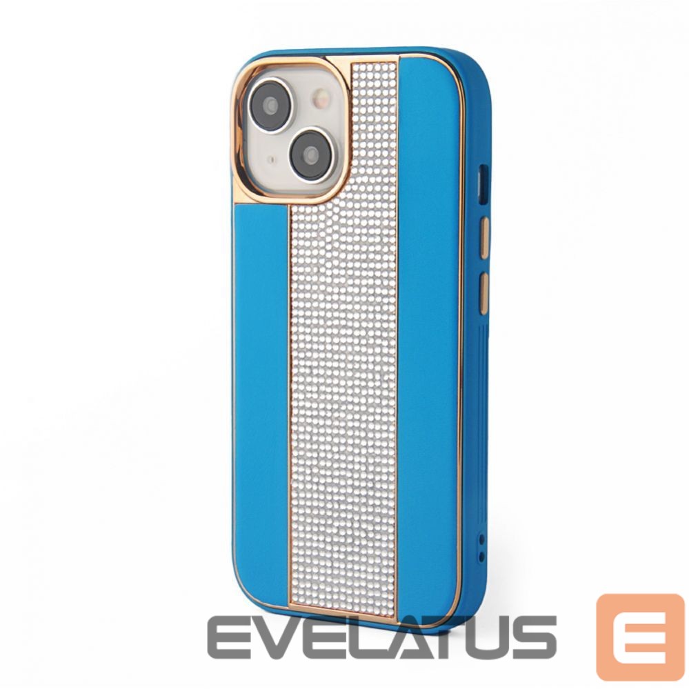 Aizmugurējais vāciņš iLike Apple iPhone 15 Diamonds and Leather Case Blue