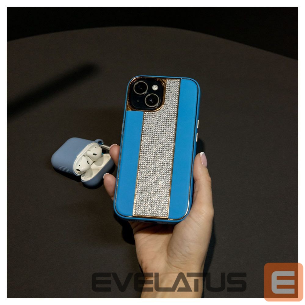 Aizmugurējais vāciņš iLike Apple iPhone 15 Diamonds and Leather Case Blue
