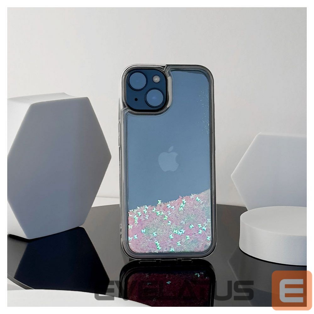 Aizmugurējais vāciņš iLike Apple iPhone 15 Silicone Case Water Glitter Pink