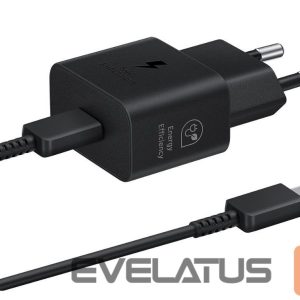 Adapteris Samsung  USB-C 25W Travel Charger + USB-C Data Cable EP-T2510XBE Black