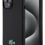 Aizmugurējais vāciņš Lacoste Apple iPhone 15 6.1 Liquid Silicone Microfiber Croc Logo Magsafe Back Cover Black