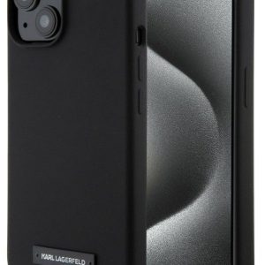 Aizmugurējais vāciņš Karl Lagerfeld Apple iPhone 15 Liquid Silicone Plaque MagSafe Case Black
