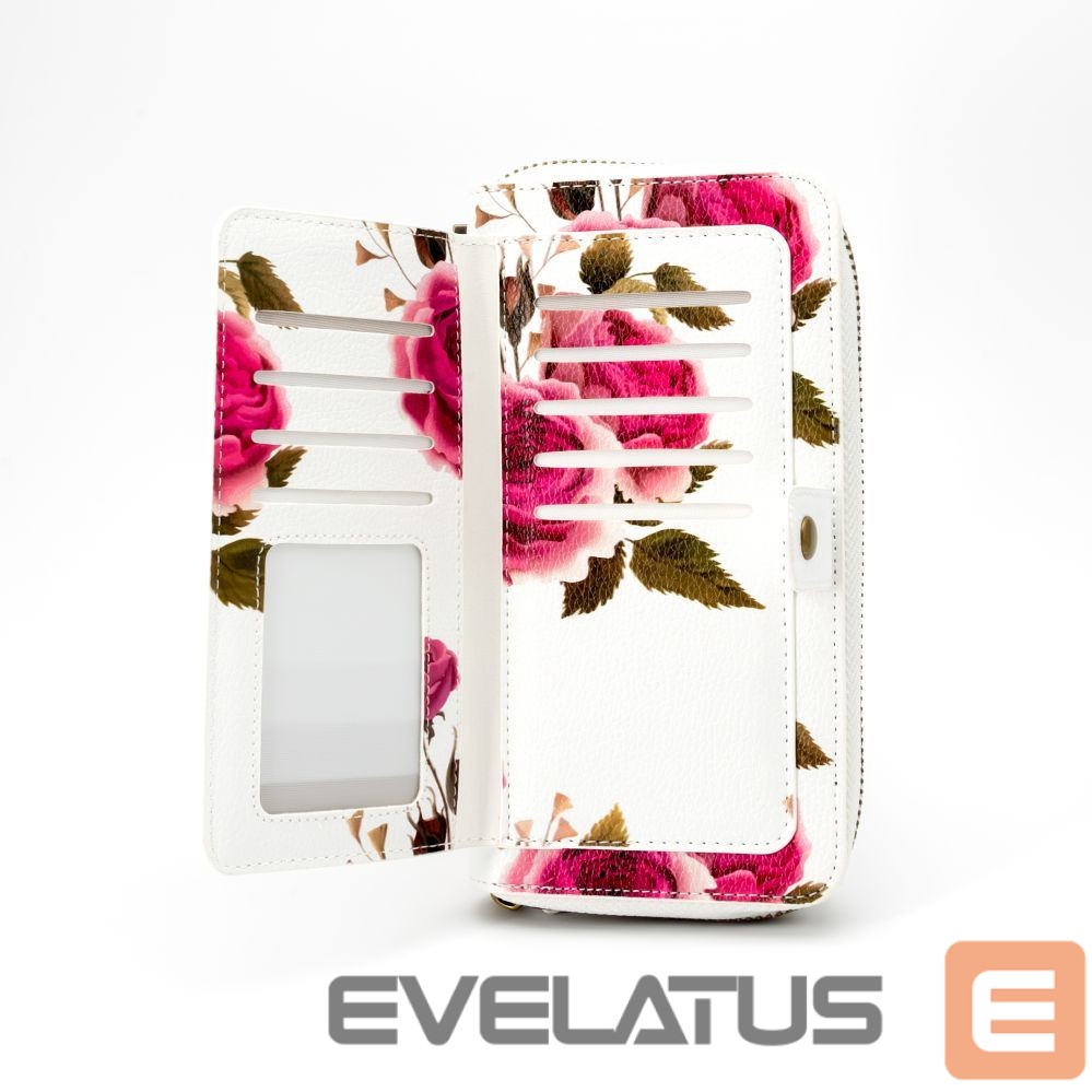 Maciņš universāla kabata Evelatus Universal Wallet Zipper Design Flower White