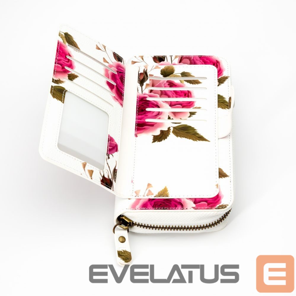 Maciņš universāla kabata Evelatus Universal Wallet Zipper Design Flower White