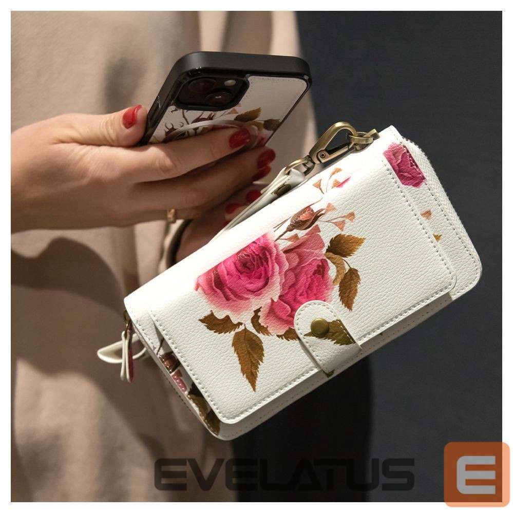 Maciņš universāla kabata Evelatus Universal Wallet Zipper Design Flower White