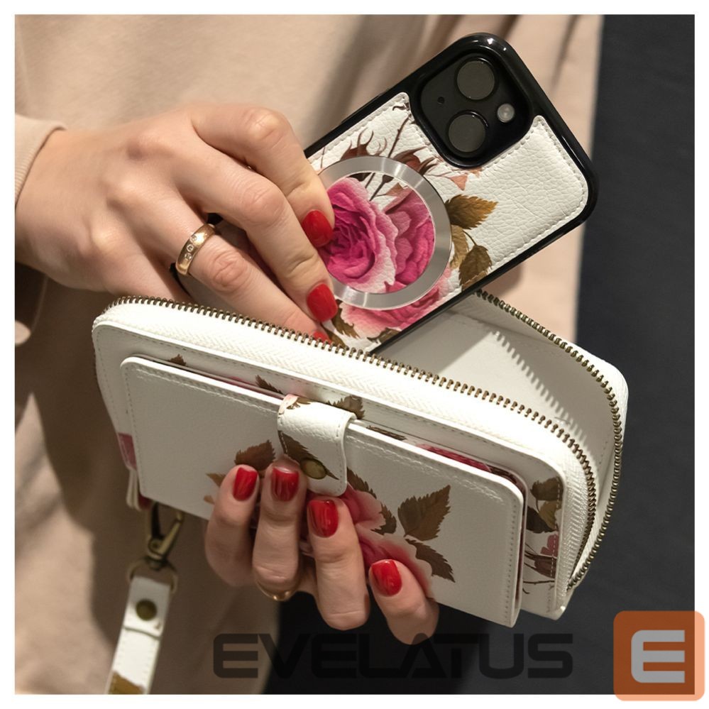 Maciņš universāla kabata Evelatus Universal Wallet Zipper Design Flower White