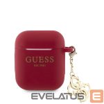 Aizmugurējais vāciņš Guess Apple Airpods 1/2 Case Silicone Classic Logo Gold With 4G Charm Magenta