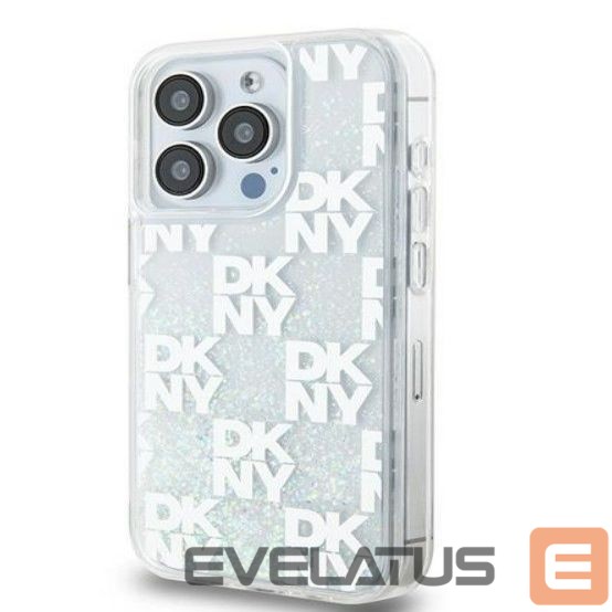 Aizmugurējais vāciņš DKNY Apple iPhone 15 Pro 6.1 hardcase Liquid Glitter Multilogo White