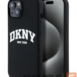 Aizmugurējais vāciņš DKNY Apple iPhone 15 hardcase Liquid Silicone White Printed Logo MagSafe Black