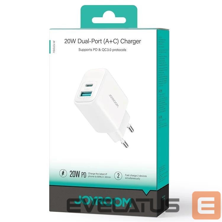 Adapteris Joyroom 20W Dual-Port (USB A+ USB C) Charger (EU) White
