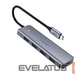 Parveidotājs Ugreen  4-Port USB3.0 Hub with USB-C Power Supply Grey