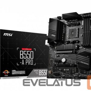 Pamatplate Intel procesorsiem MSI  B550-A PRO Processor family AMD, Processor socket AM4, DDR4 DIMM, Memory slots 4, Supported hard disk drive interfaces 	SATA, M.2, Number of SATA connectors 6, Chipset AMD B550, ATX 