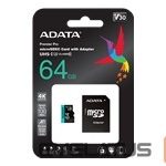 Atmiņas kartes ADATA  ADATA 64GB Micro SDXC UHS-I U3 V30S + Ad