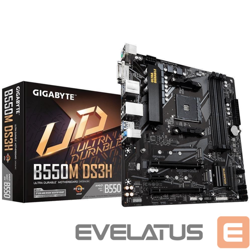 Pamatplate AMD procesorsiem Gigabyte Mainboard||AMD B550|SAM4|Micro-ATX|Memory DDR4|Memory slots 4|1xPCI-Express 3.0 1x|1xPCI-Express 3.0 4x|1xPCI-Express 4.0 16x|2xM.2|1xDVI-D|1xHDMI|2xAudio-In|1xAudio-Out|4xUSB 2.0|4xUSB 3.2|1xPS/2|1xRJ45|B550MDS3H1.7